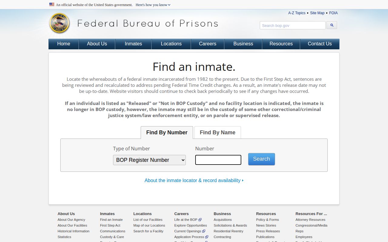 Federal BOP locator for Crittenden County federal custody records without mugshots