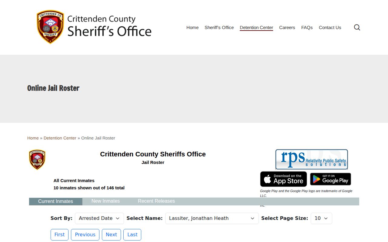 Crittenden County official jail roster booking record handoff