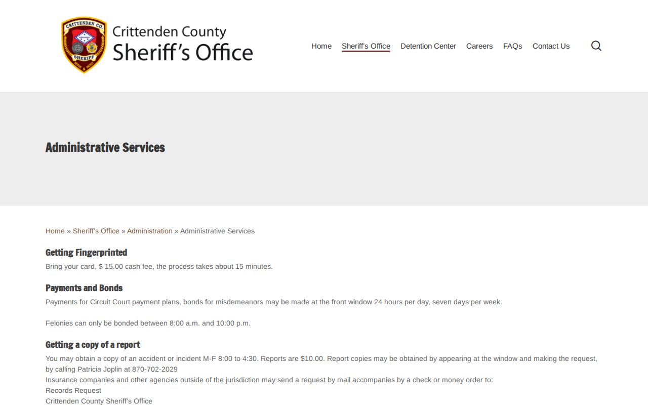 Crittenden County Sheriff's Office booking record request procedure
