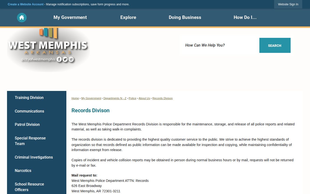 West Memphis arrest report and police records request instructions